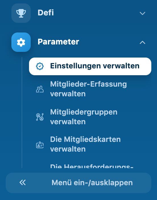 Aufgeklapptes Menü Parameter