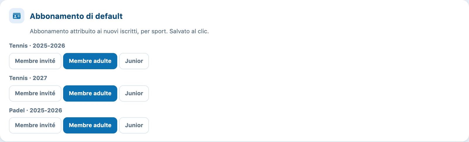 Scheda Abbonamento di default