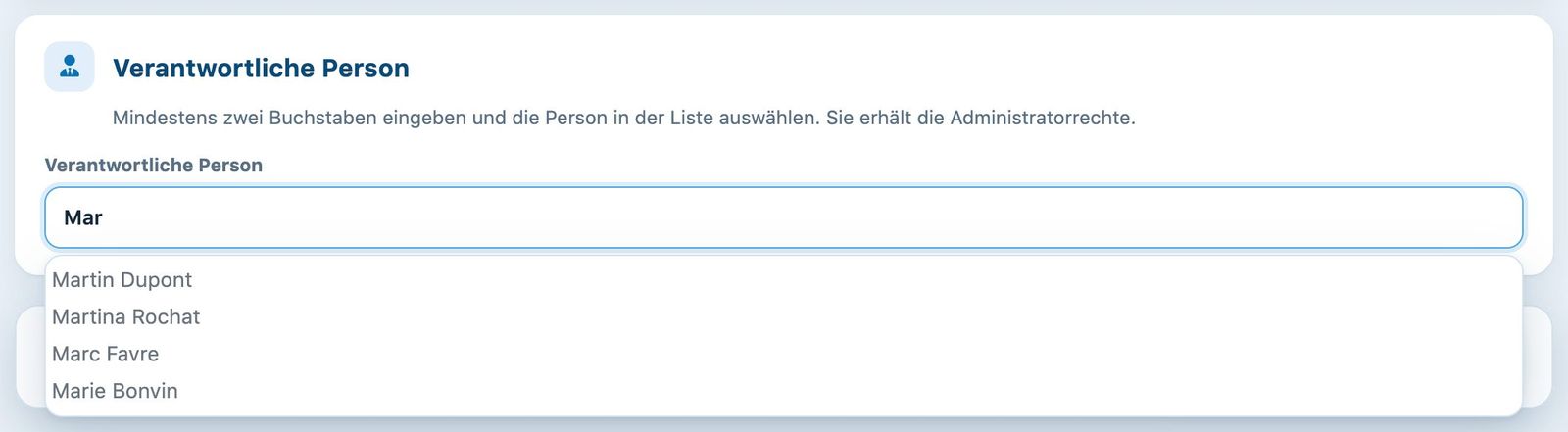 Wahl der verantwortlichen Person in der Liste