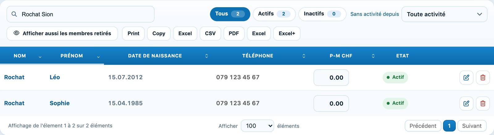 Recherche « Rochat Sion » : seules les personnes qui répondent aux deux mots sont affichées