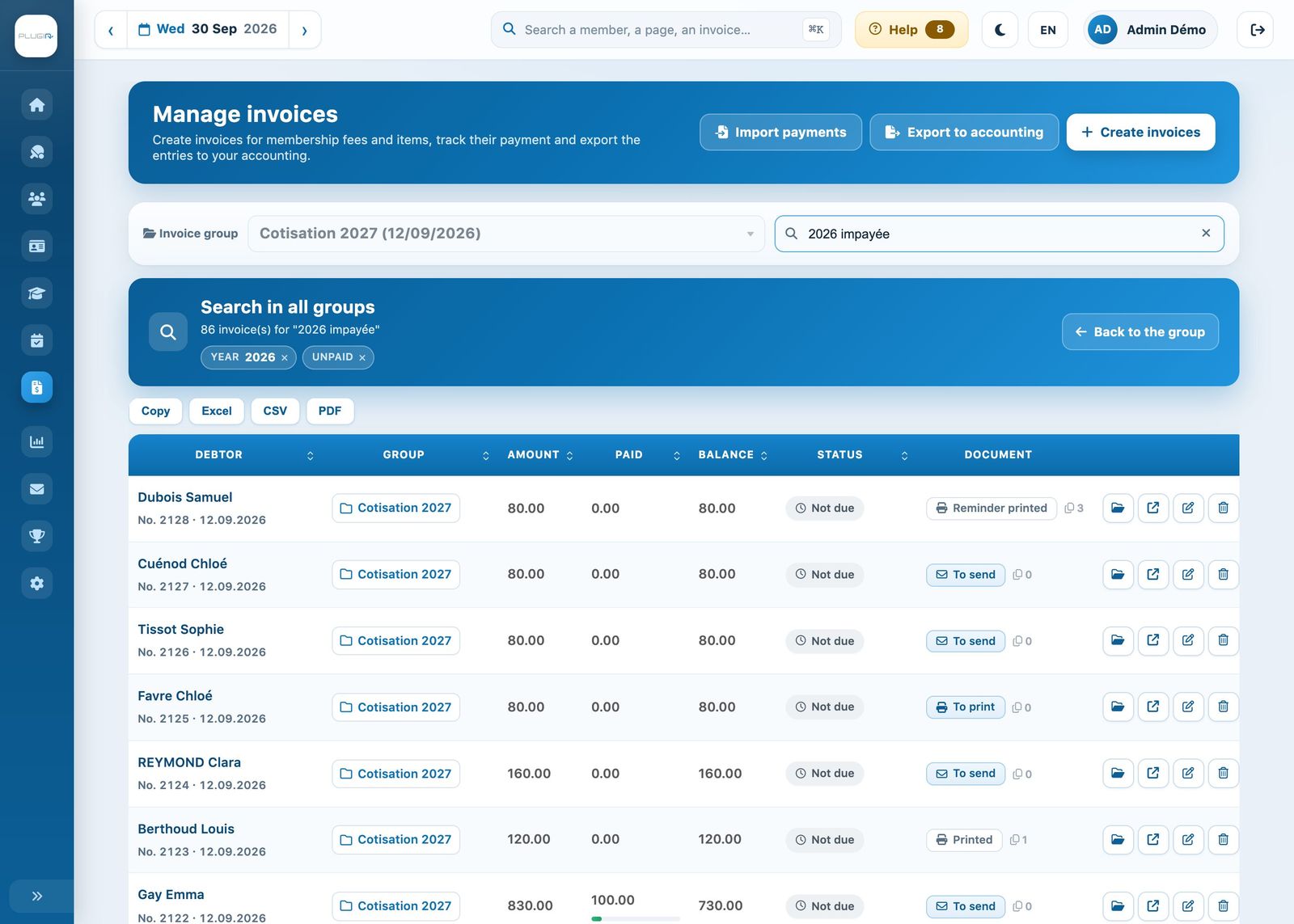 Searching across all invoice groups
