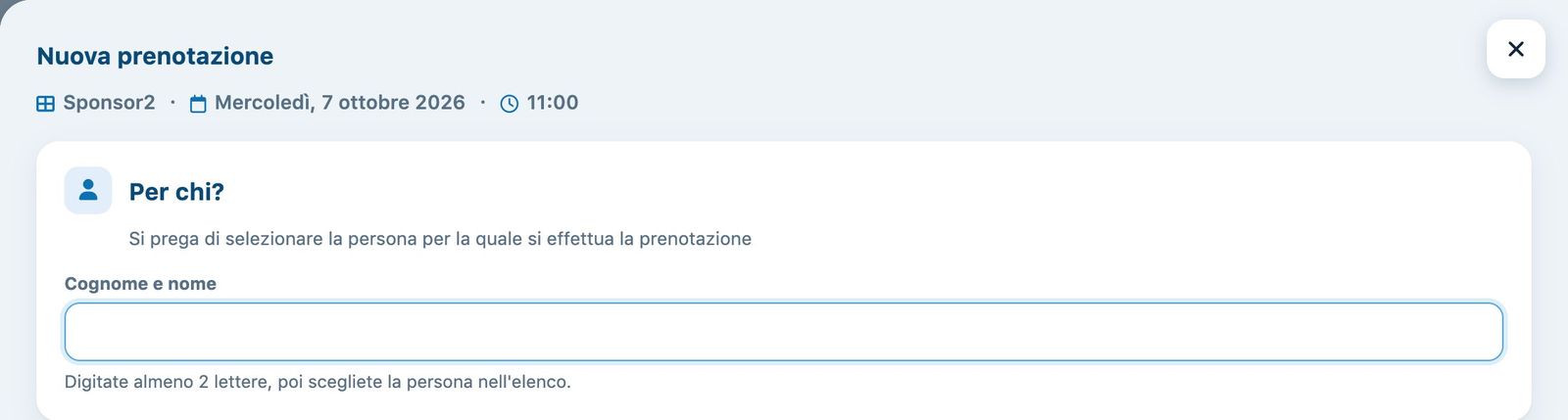 Scelta della persona per una nuova prenotazione